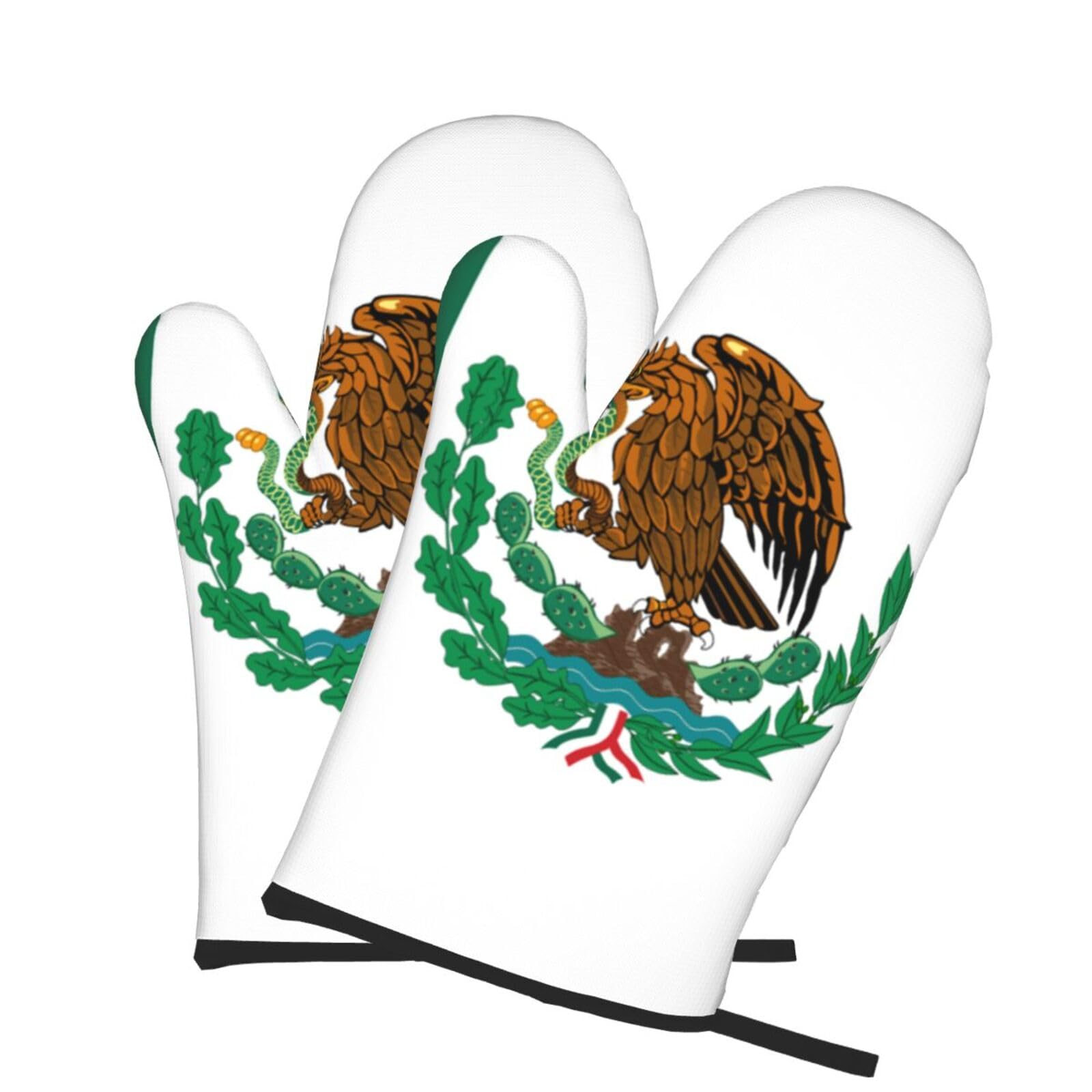 Oven Mitts Set of 2 Pcs, Flag of Mexico Prints Heat Resistant Kitchen Gloves for Cooking Baking Grilling