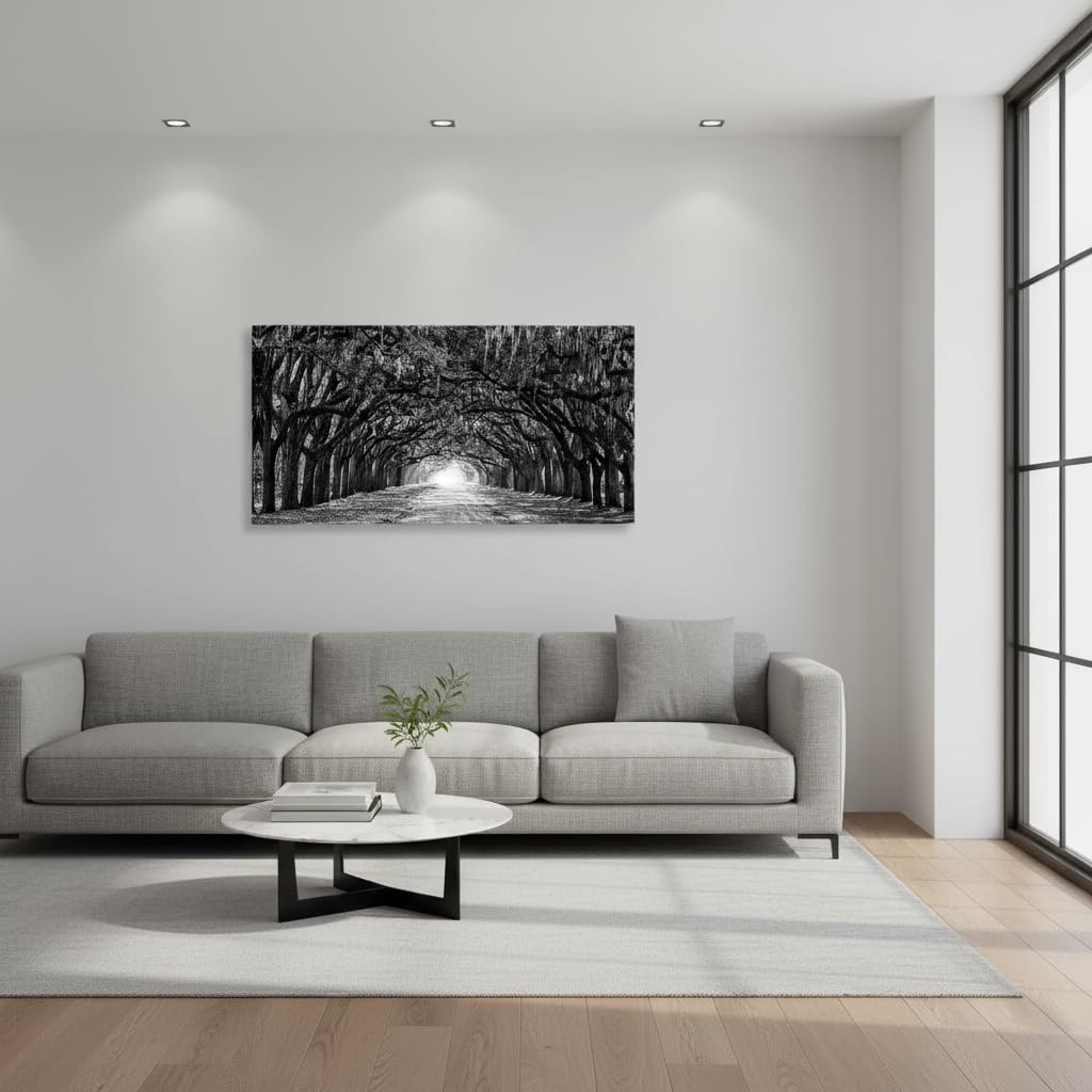 RnnJoile Oak Tree Wall Art Black and White Tree Picture Prints on Canvas Savannah Wall Decor for Living Room Bedroom Framed 24" x 48" - Image 5