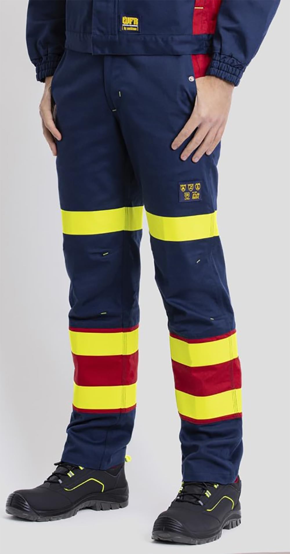 WORKTEAM B1499 Pantalón Ignífugo Combinado, Antiestático con protección para Soldadura y Arco Eléctrico, Slim Fit, con Cintas Fluorescentes y Triple Costura. Unisex