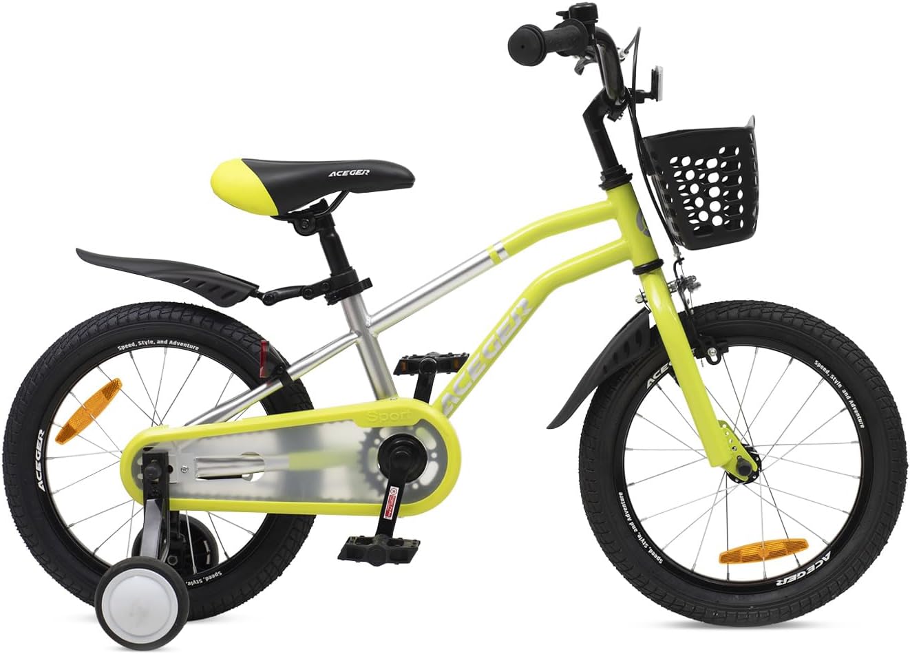 ACEGER Kids Bike for Ages 2-12 Years Old Boys Girls and Toddler, 12 14 16 18 Inch Children Bicycle with Training Wheels, 20 Inch Bike with Kickstand, Multiple Colors. neon yellow-green 14" With Training Wheels