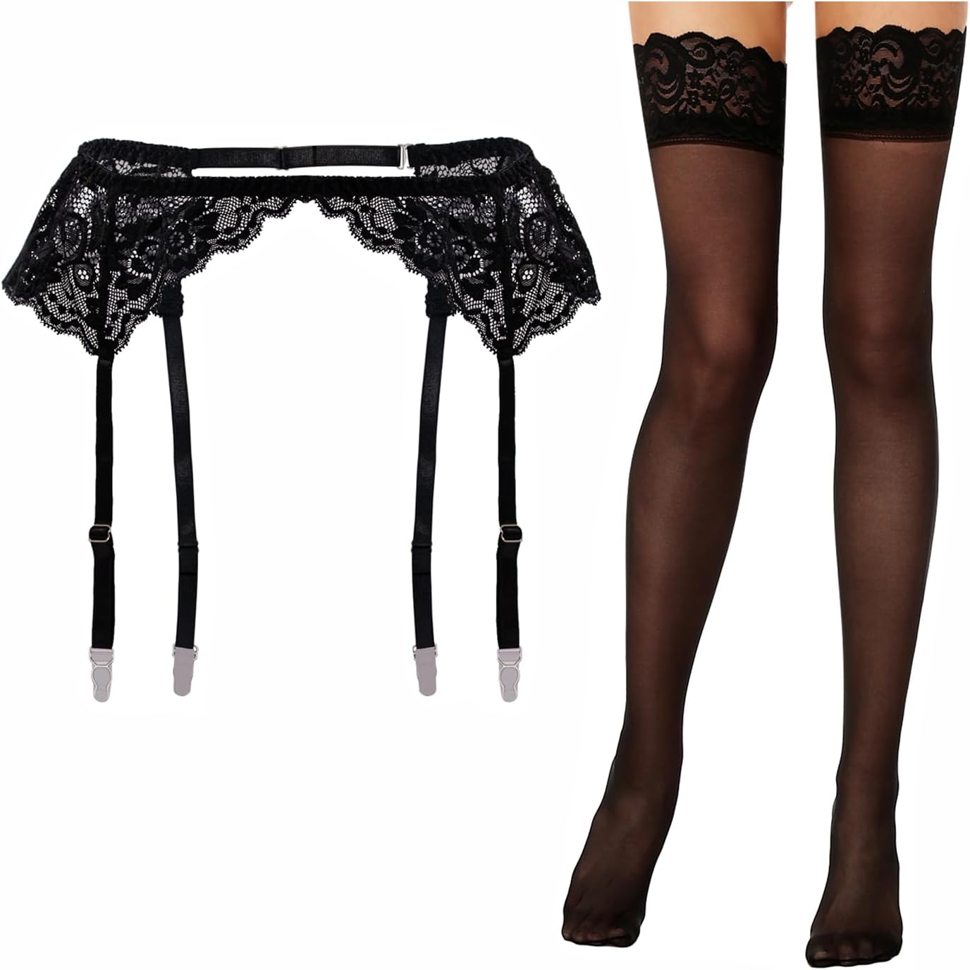 Women's Lace Nights Garter Belt with Stockings Sheers