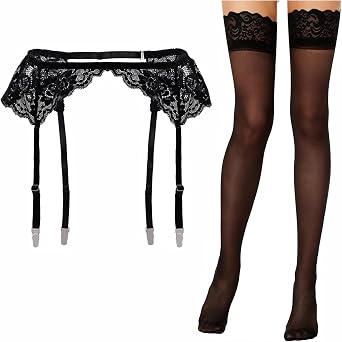 Lidogirl Womens Lace Nights Garter Belt with Stockings Sheers