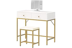 SUPERJARE Vanity Desk with Lighted Mirror, White Desk with Drawers, 35.4 Inches...