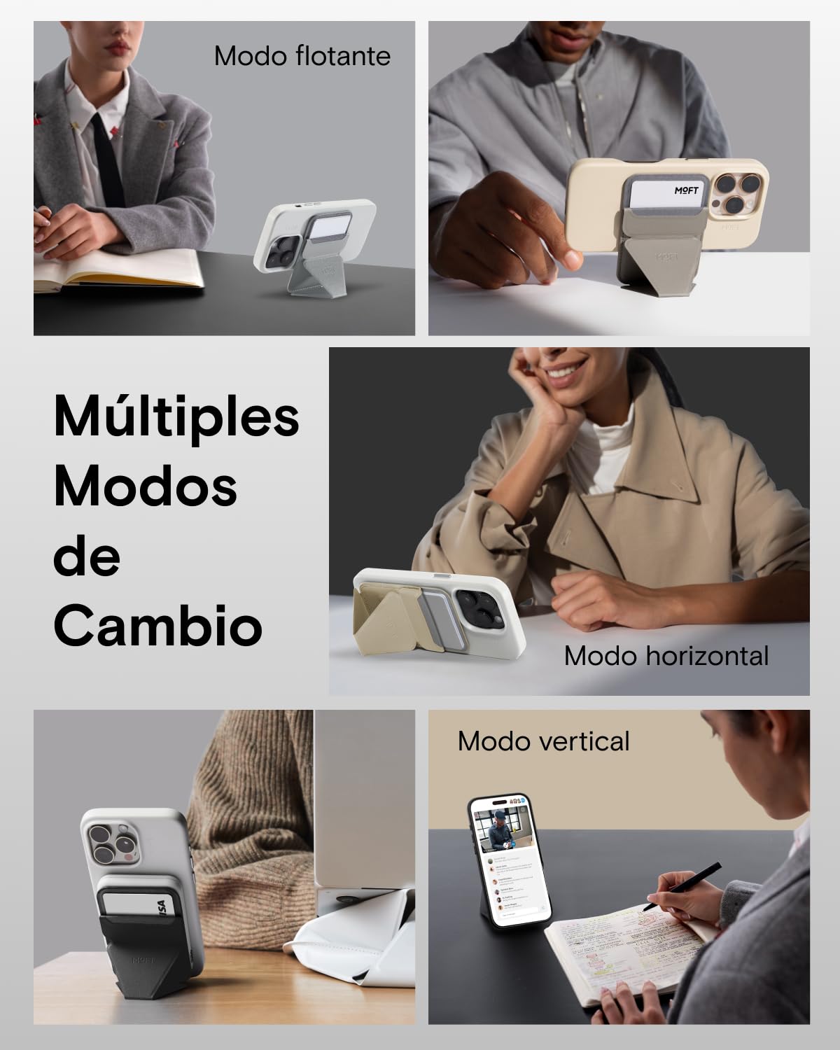 MOFT MagSafe Cartera Soporte para iPhone 17/16/15/14/13 Series Compatible con MagSafe, Soporte Magnético de MOVAS Cuero Vegano para Teléfono con 3 Ángulos de Visión, 2 Soportes Tarjetas