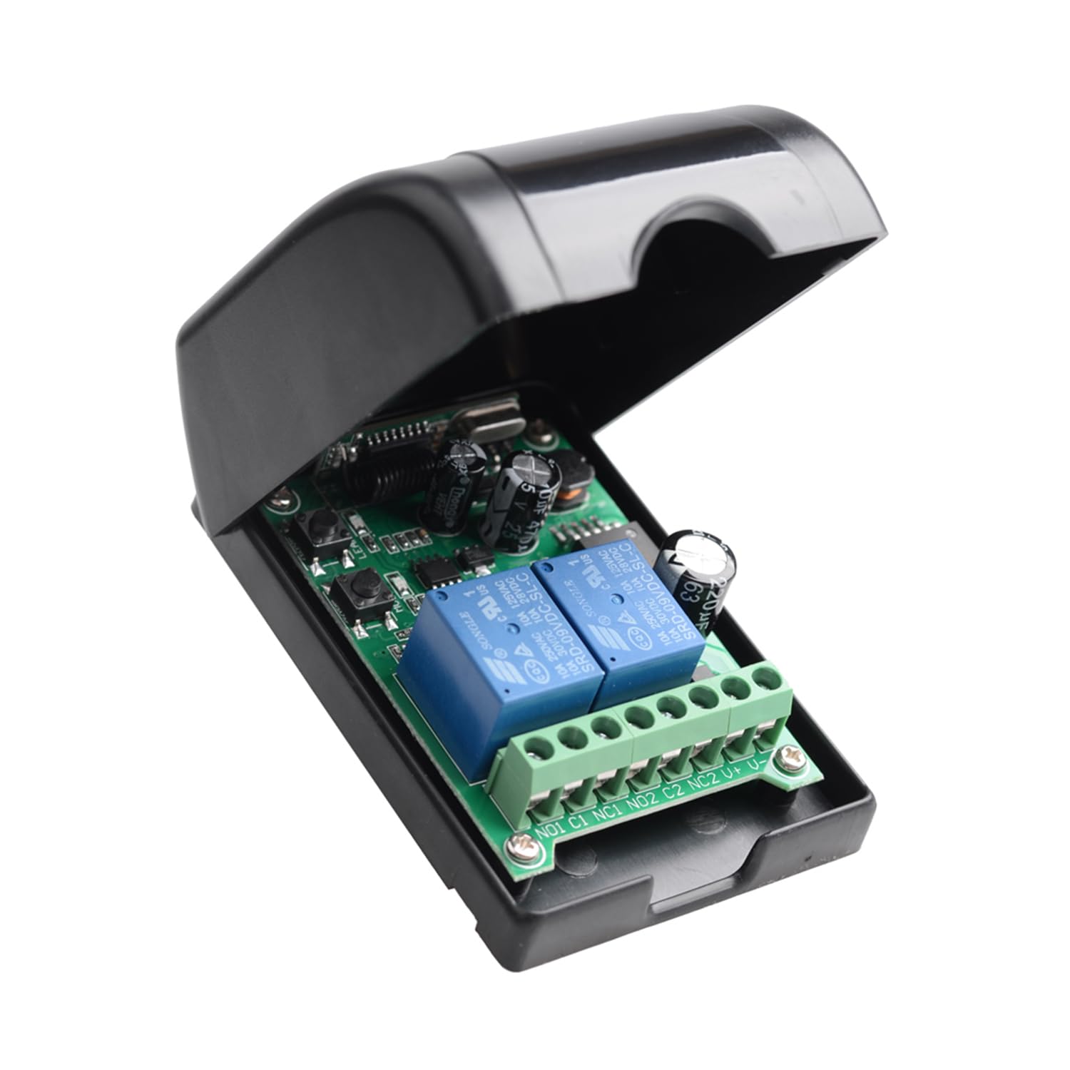 Récepteur radio universel à 2 canaux, 12-24 V, télécommande sans fil pour porte de garage, 10 A, 433 MHz, lumière du moteur, interrupteur de sortie relais