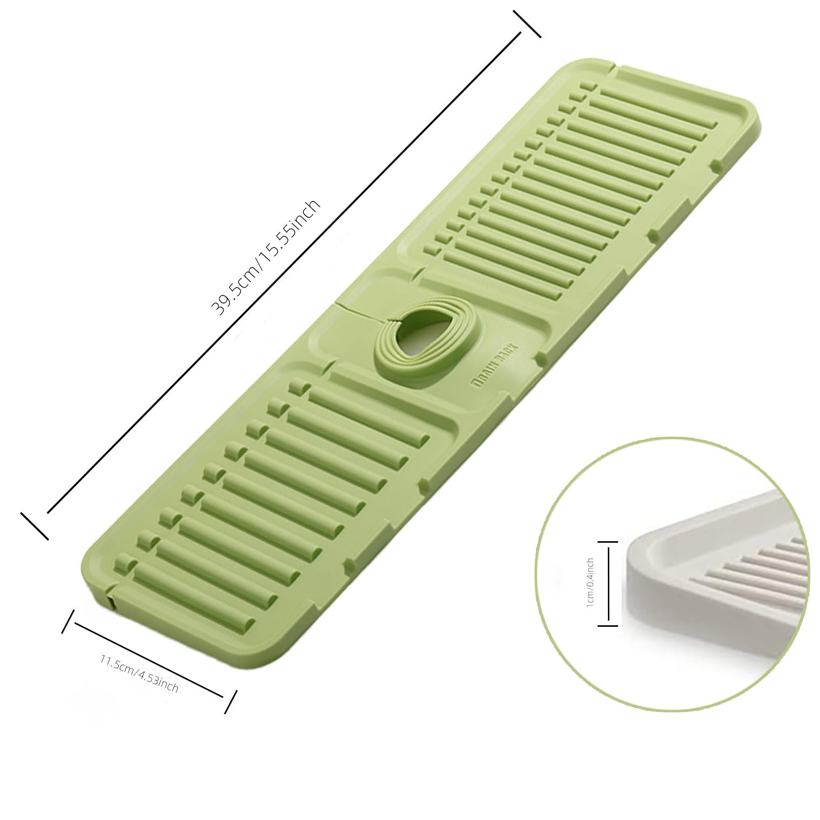 SHBLOMK Kitchen Sink Splash Guard, Silicone Draining Mat Fast Drying Tray, Protector Faucet Mat for Kitchen, Bathroom (Green+Grey)