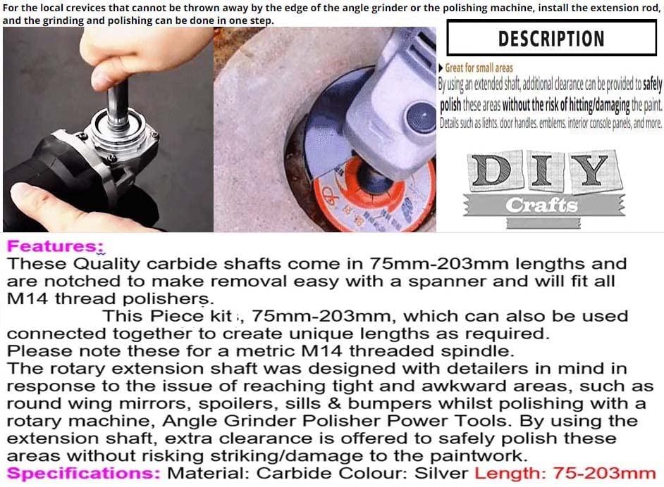 DIY Crafts 1x, 5"inch Extension Shaft-Silver, M14 Extension Shaft Rod Rotary for Washer Polisher,Car Polisher,Polishing Pads,Backing Plate, Sucker, Angle Grind (1x, 5"inch Extension Shaft-Silver) 3