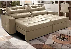 Sofá de Couro Legítimo Retrátil e Reclinável 2,75m Cama Inbox Vitalysoftgeld40 Bege