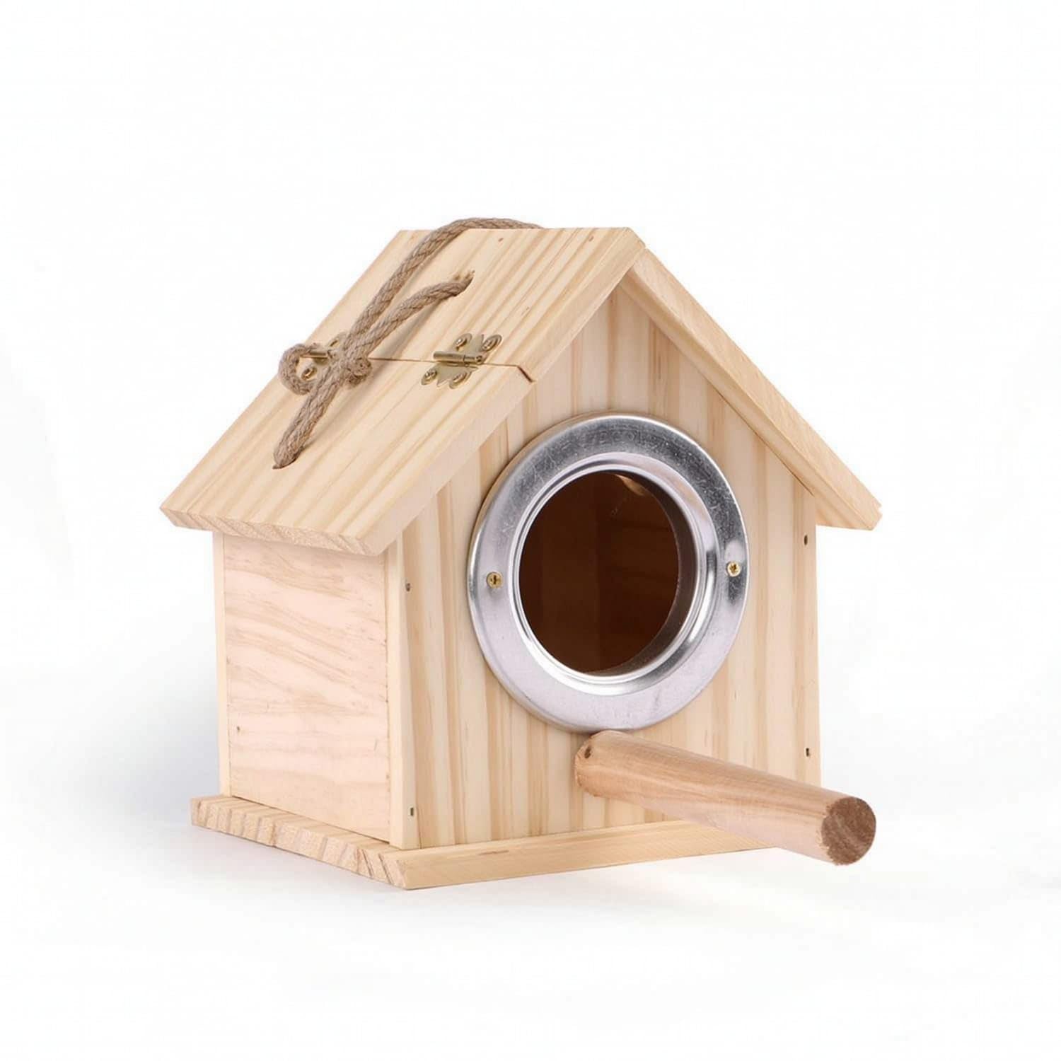 Unfinished Wooden Birdhouse with Perch Natural Wood Wooden Birdhouse Small Hanging Bird House Outdoor for Birds, Finches, Garden, Yard, Medium Wood House|Birdhouses|Home & Garden-image-46