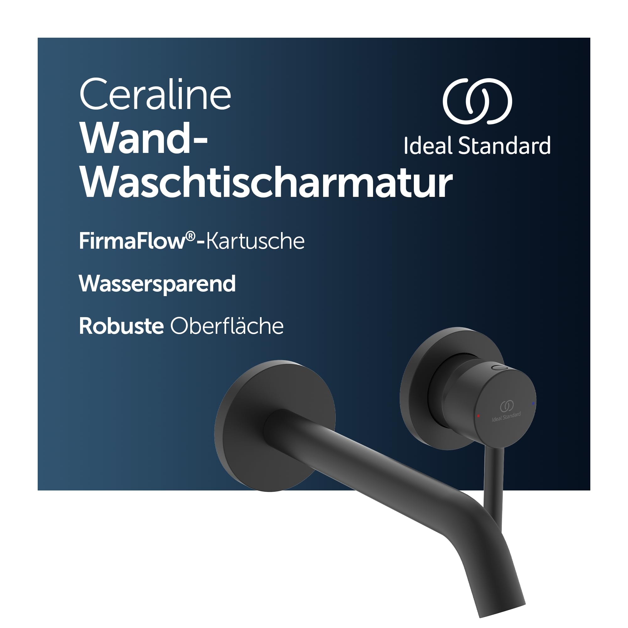 Ideal Standard – Ceraline Wand-Waschtischarmatur, Unterputz Bausatz 2 für Fertigmontage, wassersparende FirmaFlow Kartusche, Oberfläsche Silk Black (Schwarz matt)