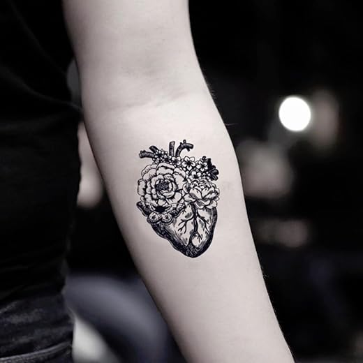 Anatomical Heart Flower Temporary Fake Tattoo Sticker (Set of 2)