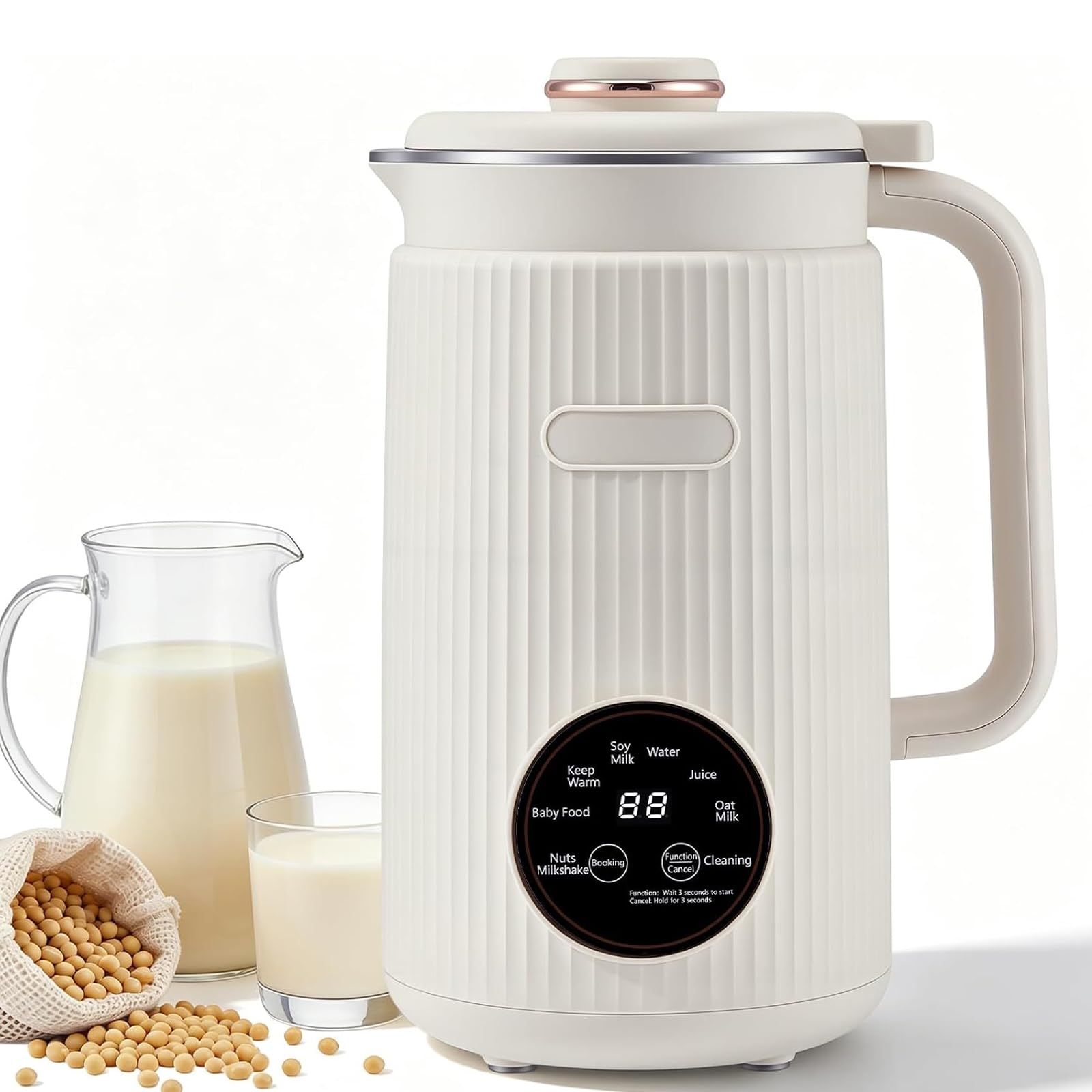 Makina do mleka orzechowego 1200 ml, 10 ostrzi / 8 inteligentnych | Samoczyszcząca i automatycznie wyłączająca się automatyczna maszyna do produkcji mleka sojowego(white)