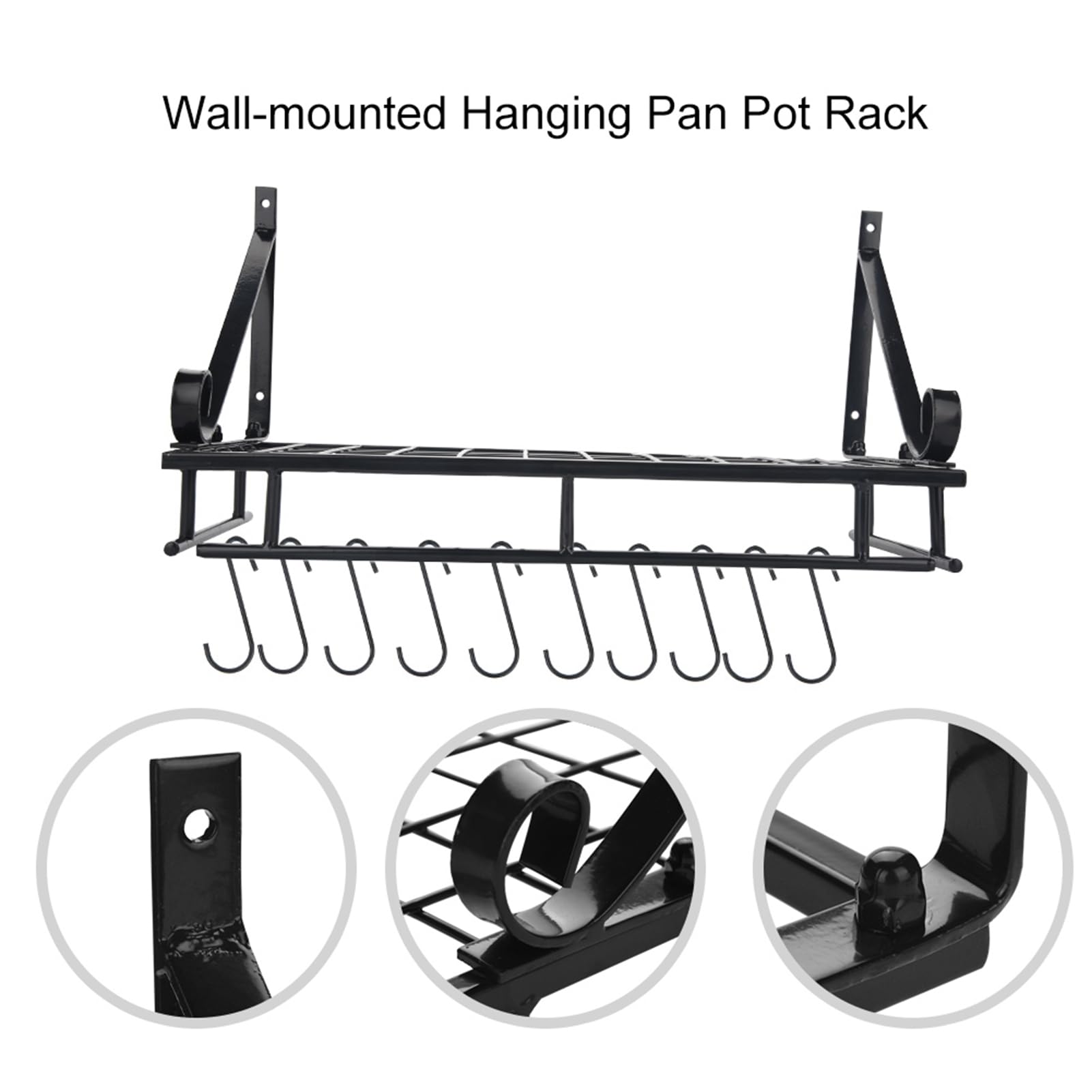 Support De Casserole Mural Organisateur De Casseroles Et De Poêles Suspendus En Métal Avec 10 Crochets En S, Cintres De Casserole Pour Casseroles De Cuisine, Ustensiles(90cm)