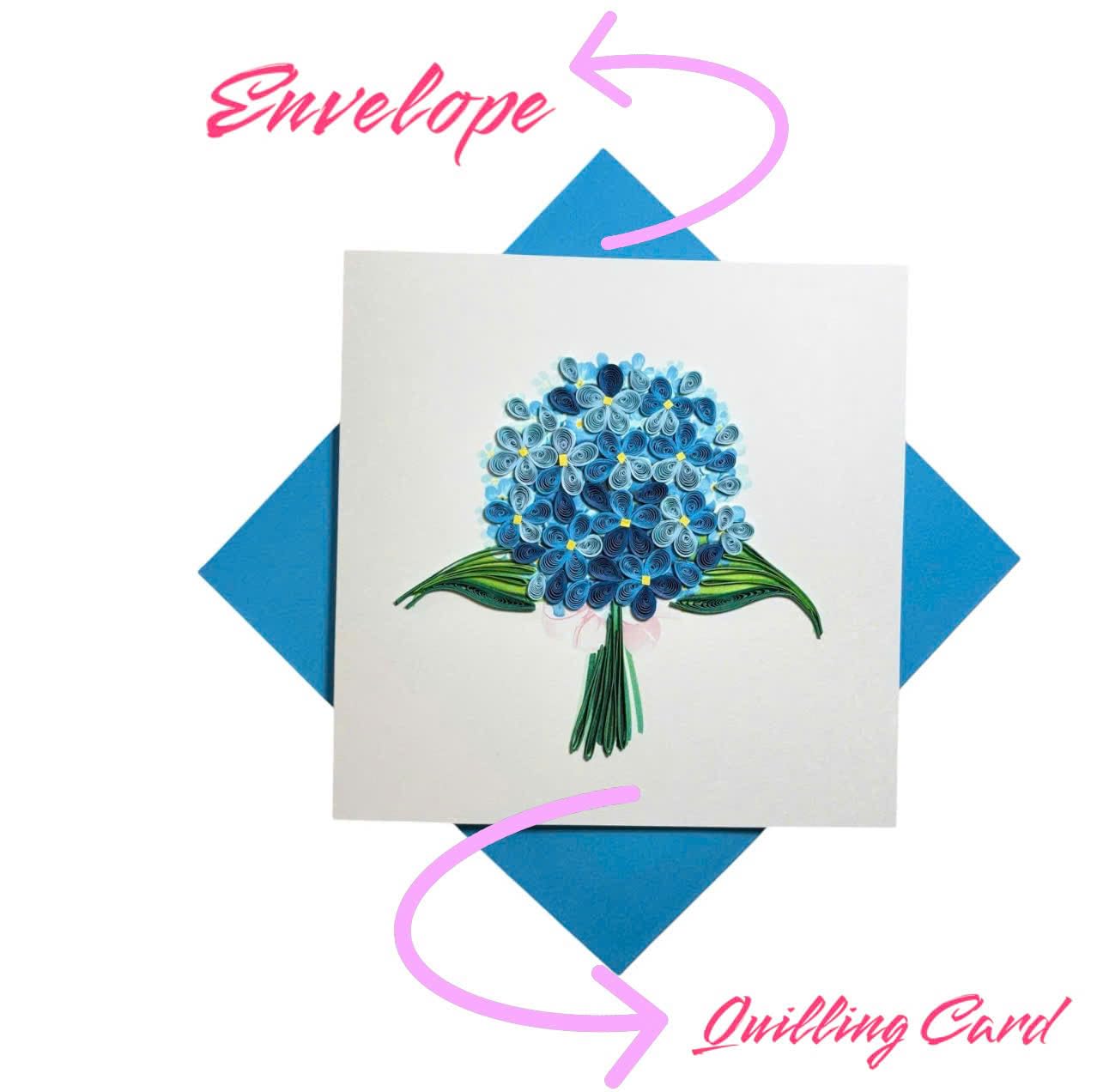 Tarjeta de felicitación de hortensias 3D hecha a mano para el día de la madre, día del padre, cumpleaños, aniversario, diseño hermoso y único, interior en blanco listo para regalar, incluye