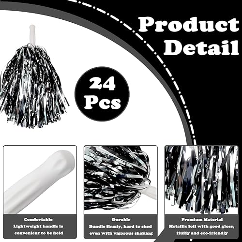 Miniatura 3 de Lovecheer 24 pompones metálicos de animadora con asa para niños y adultos, regalos de fiesta