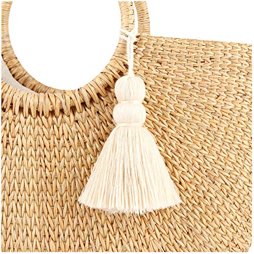 Qtmy Beige Tassel Keychain For Women,Cute Boho Bag Charm Pendant Keyring Purse Handbag Decor #TOP5