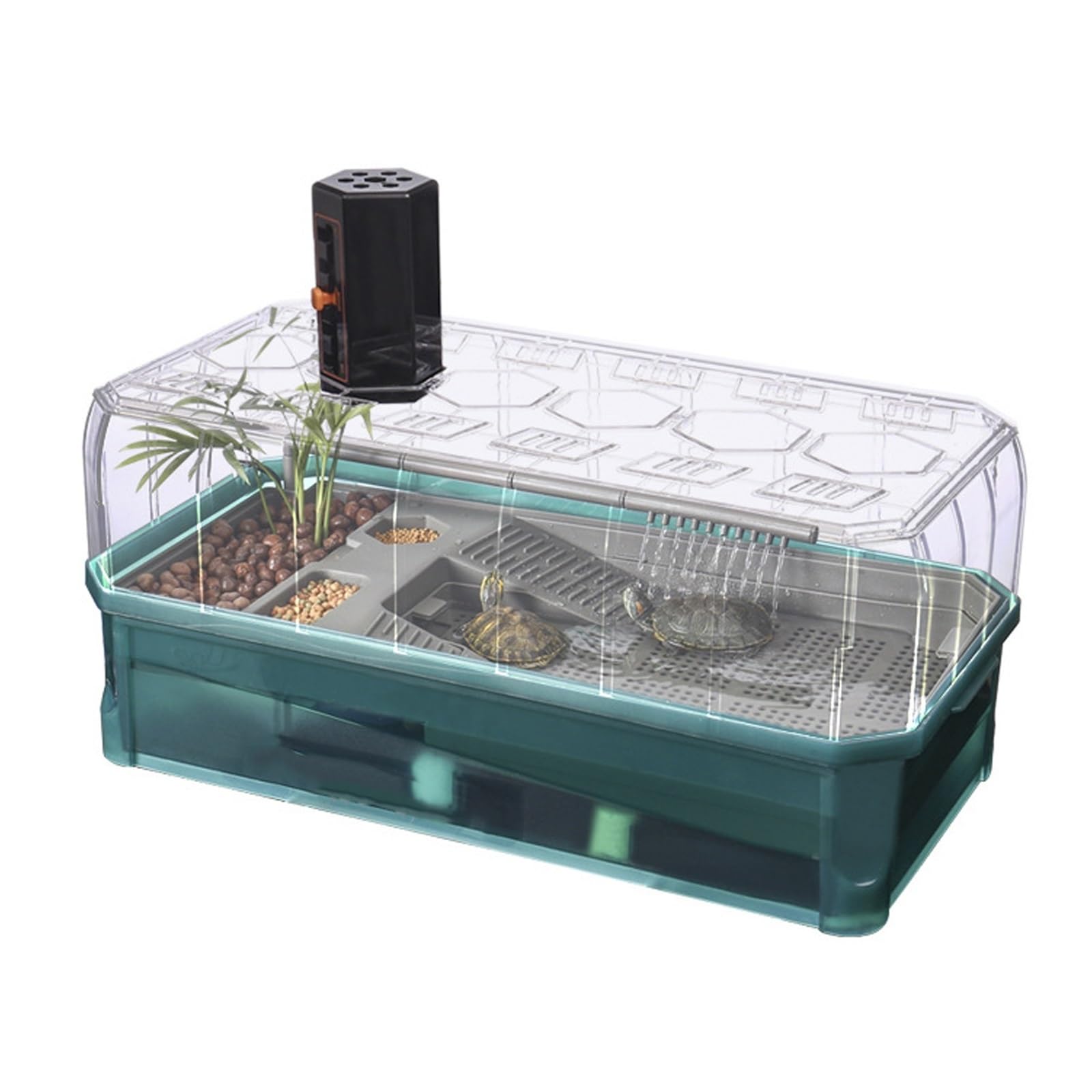 Terrarium Schildkröte - Schildkröten Terrarium Zubehör Wasserschildkröten Aquarium Komplettset mit Deckel | Wasserfiltration im Kreislauf | Terrarien für Reptilien & Amphibien | Turtles-Tank Acryl(Gre