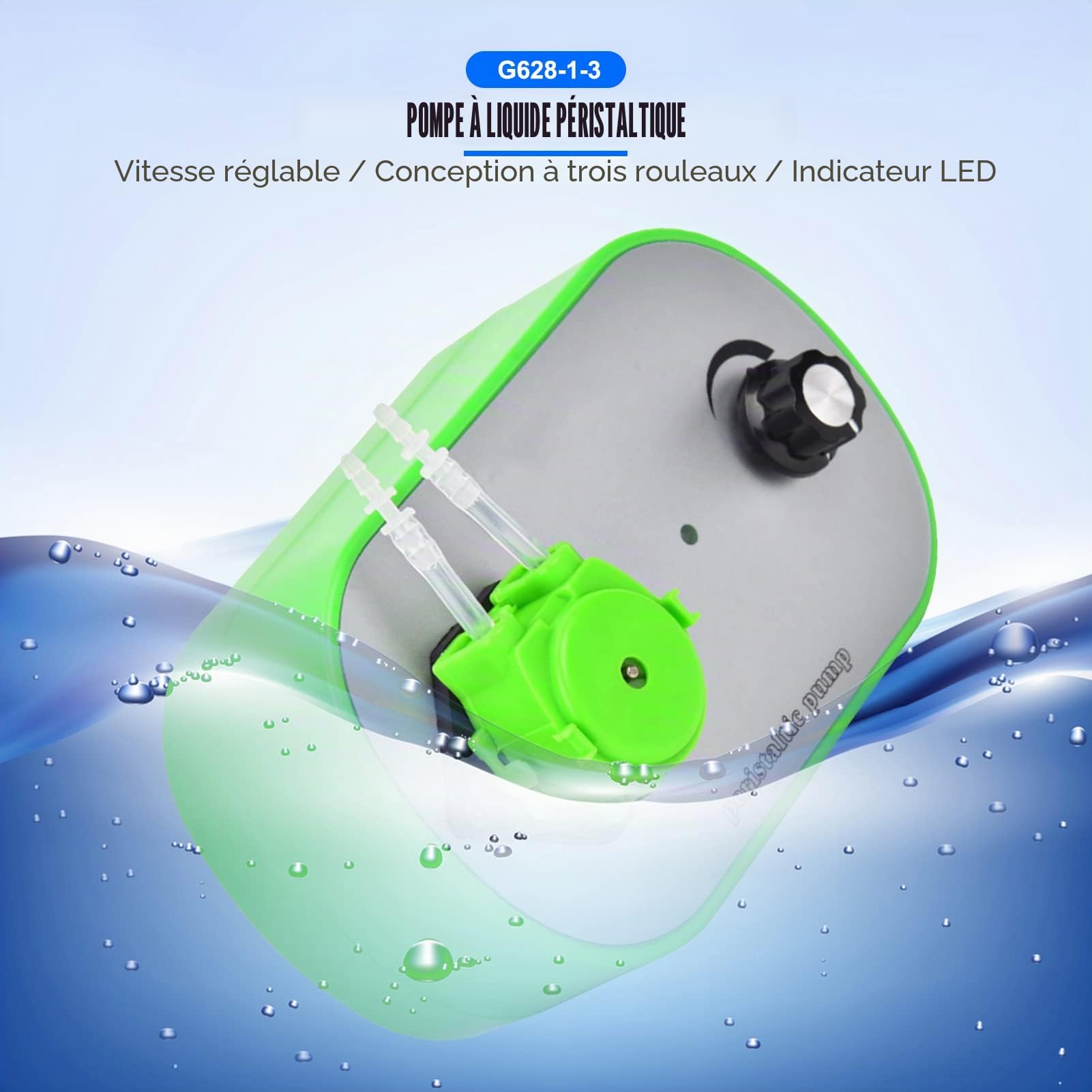 Pompe péristaltique, pompe à liquide péristaltique G628-1 Pompe doseuse à vitesse réglable 100-240V(19～120ml/min (G628-1-3) EU PLUG)