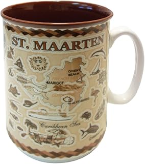 Rockin Gear St Maarten Souvenirs Gift Coffee Mug, Antique Brown Island Map Embossed Ceramic Tea Cup 11 oz, Best St Martin Gift for Coffee Tea Lover/Addicts