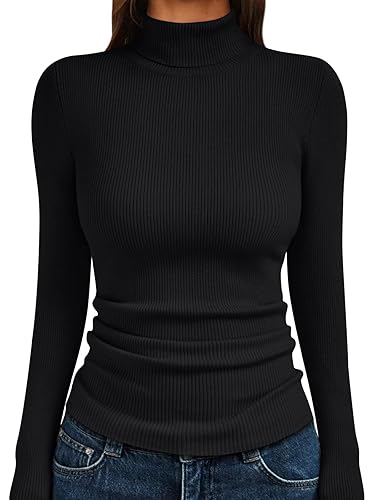 LILLUSORY Womens Turtleneck Ribbed Sweaters Pullover Tops Long Sleeve Winter
