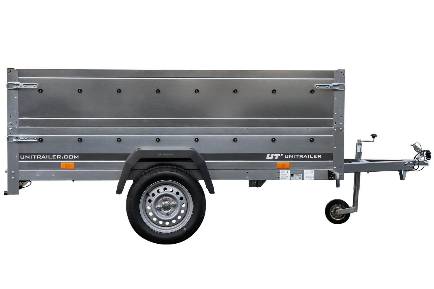 UNITRAILER Pkw Anhänger Kipper 230x125 Garden Trailer 230 Kipp, 750 kg Auto Anhänger mit Stützrad und zusätzlichen Bordwänden, idealer Autoanhänger 750kg
