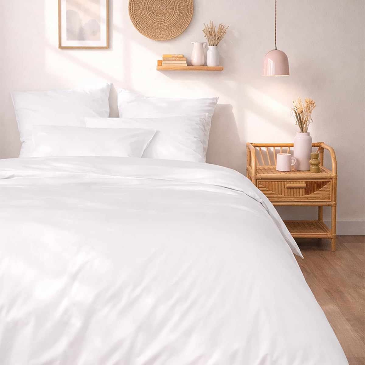 A Demain - Drap Housse uni en Percale de Coton Bio, Bonnet de 35cm, Les Essentiels - 160 x 200 cm - Blanc - 80 Fils/cm² - Percale de Coton Bio - Bonnet 35 cm - Entretien Facile