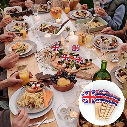 Gydandir 200pcs Union Jack Toothpicks Jubilee Cake Decorations British Sandwich Flags Cocktail Sticks Flags, Fruit Salad Cupcake Toppers Party Supplies