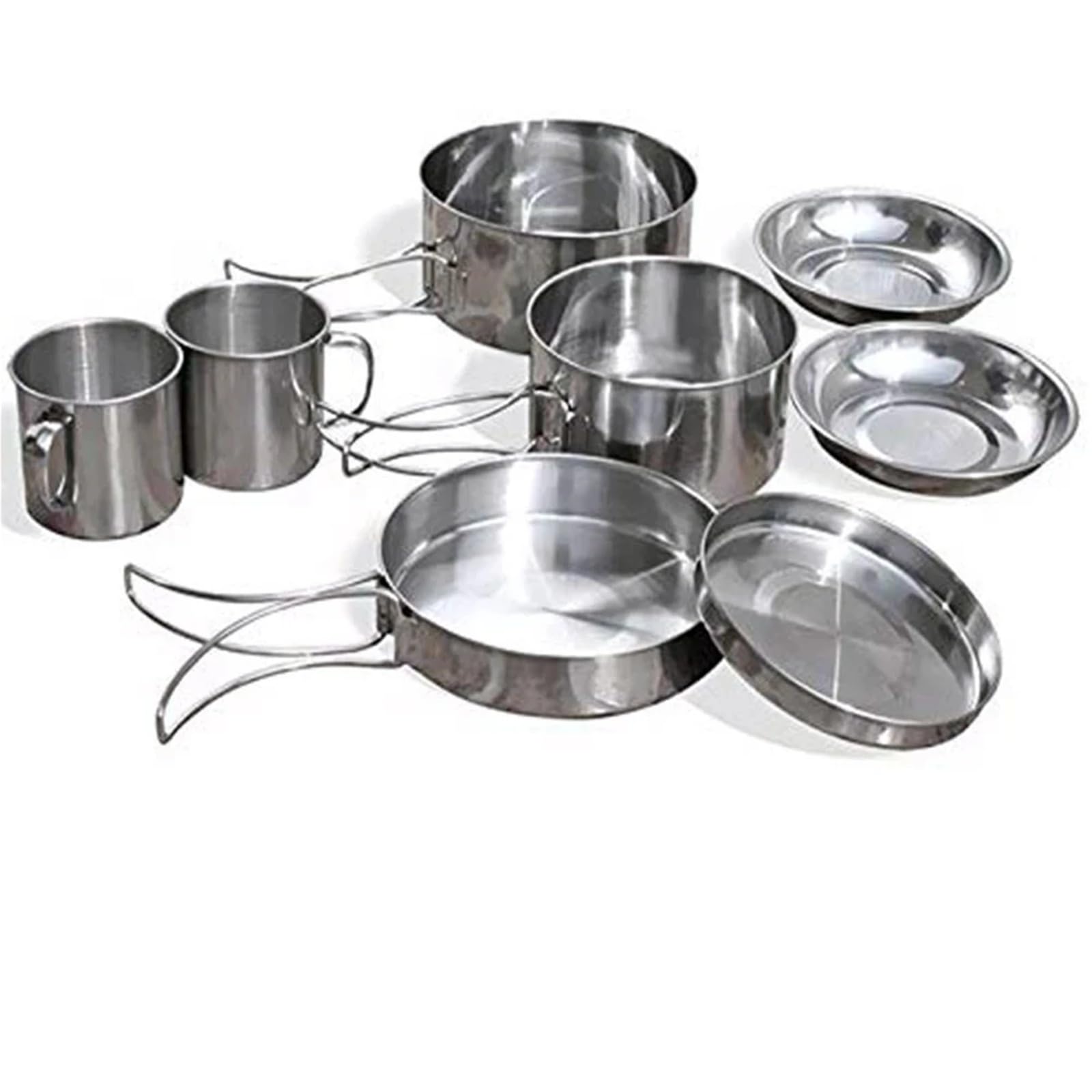 8-teiliges ultraleichtes Edelstahl-Campingkochgeschirr-Set, Mini-Topf/Pfanne/Schüssel/Becher mit Deckel, tragbare Picknick- und Wanderausrüstung