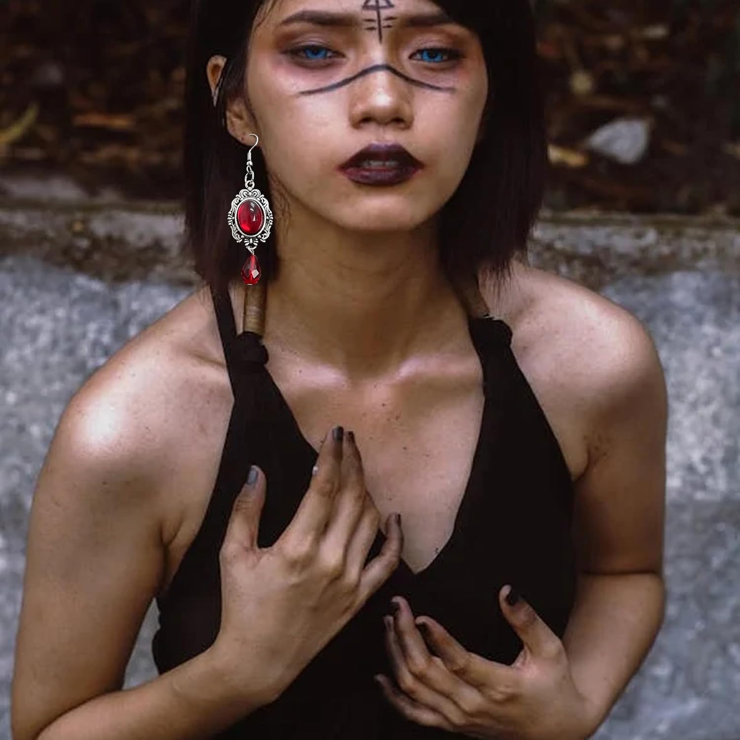 Gothic Earrings,Goth Bloody Red Rose Cameo Earrings Punk Vampire/Ghost/Heart/Skull Hand Dangle Earrings Dark Halloween Earrings Jewelry - Image 4