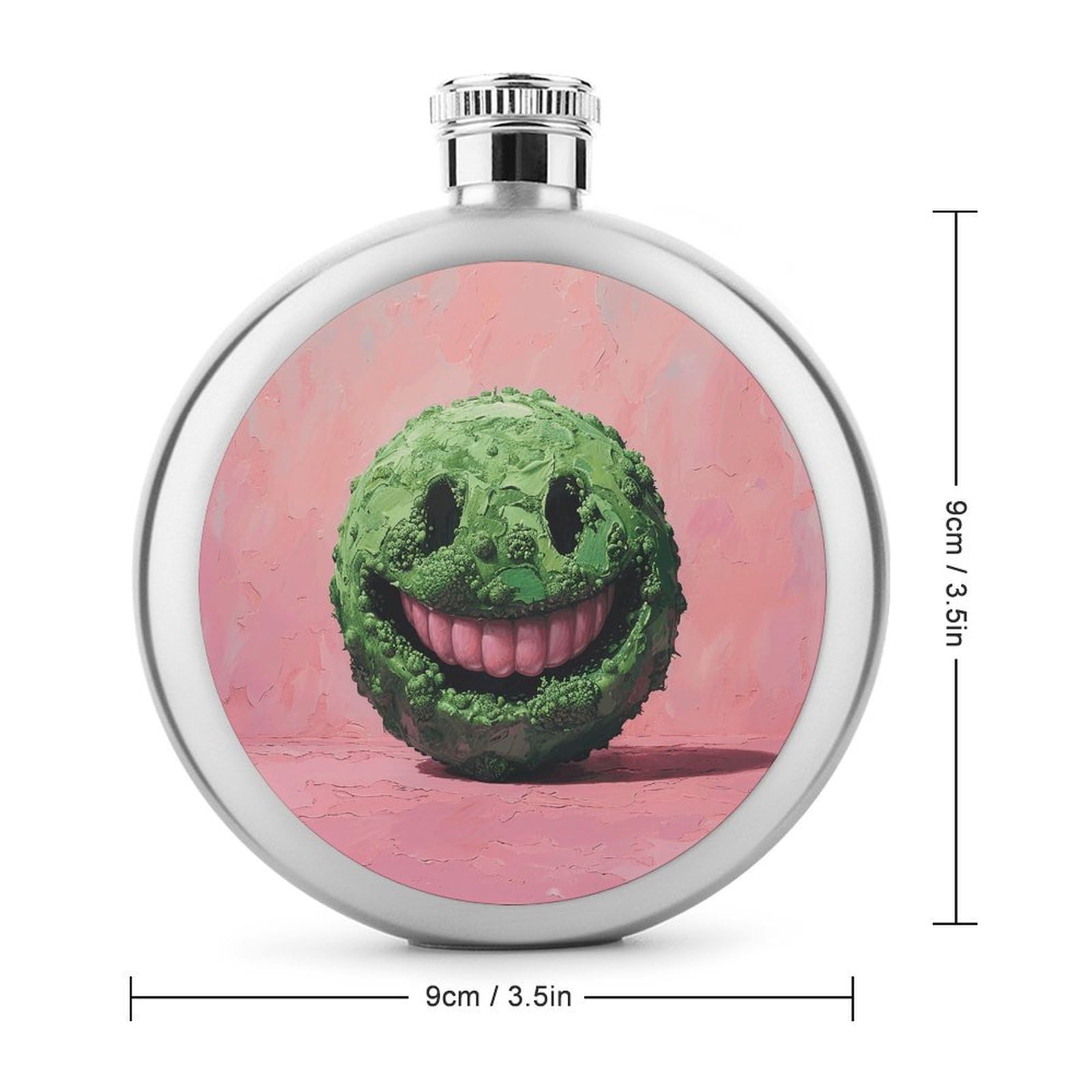 Stainless Steel Wine Bottle Liquor Container Green Smiley Face Print Leak Proof Hip Flask Durable for Camping Hiking Travel Festivals
