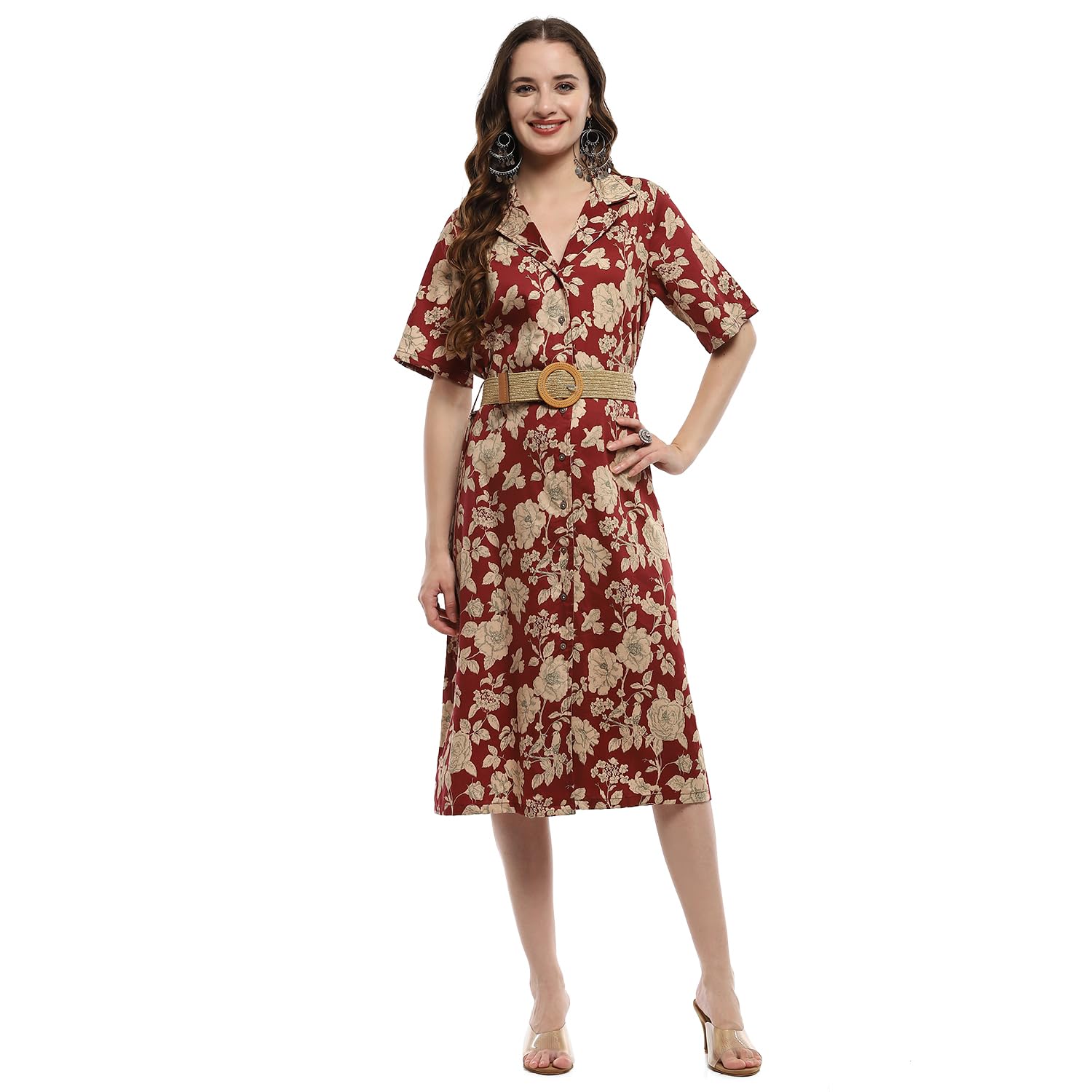 biba Women Cotton Fit and Flare Below The Knee Formal Dress-picture-24