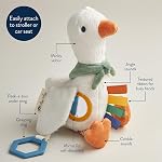 Itzy Ritzy Bitzy Traveler Car Seat & Stroller Toy for Babies – Developmental Sensory Toy Features Crinkle & Rattle Sounds & Multiple Textures – Hanging Travel Buddy for On-the-Go Entertainment (Goose)