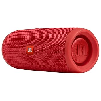 JBL Flip 5 Wireless Portable Bluetooth Speaker, Signature Sound with Powerful Bass Radiator, Vibrant Colors with Rugged Fabric Design, PartyBoost, IPX7 Waterproof & Type C (Without Mic, Red)