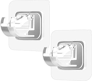 Codoule 2PCS No Drill Curtain Rod Brackets No Drilling Curtain Rod Holders Self Adhesive Curtain Rod Hooks Nail Free Adjustable Curtain Hangers,Non Screw Damage Stick On Drapery Rod Bracket for Wall