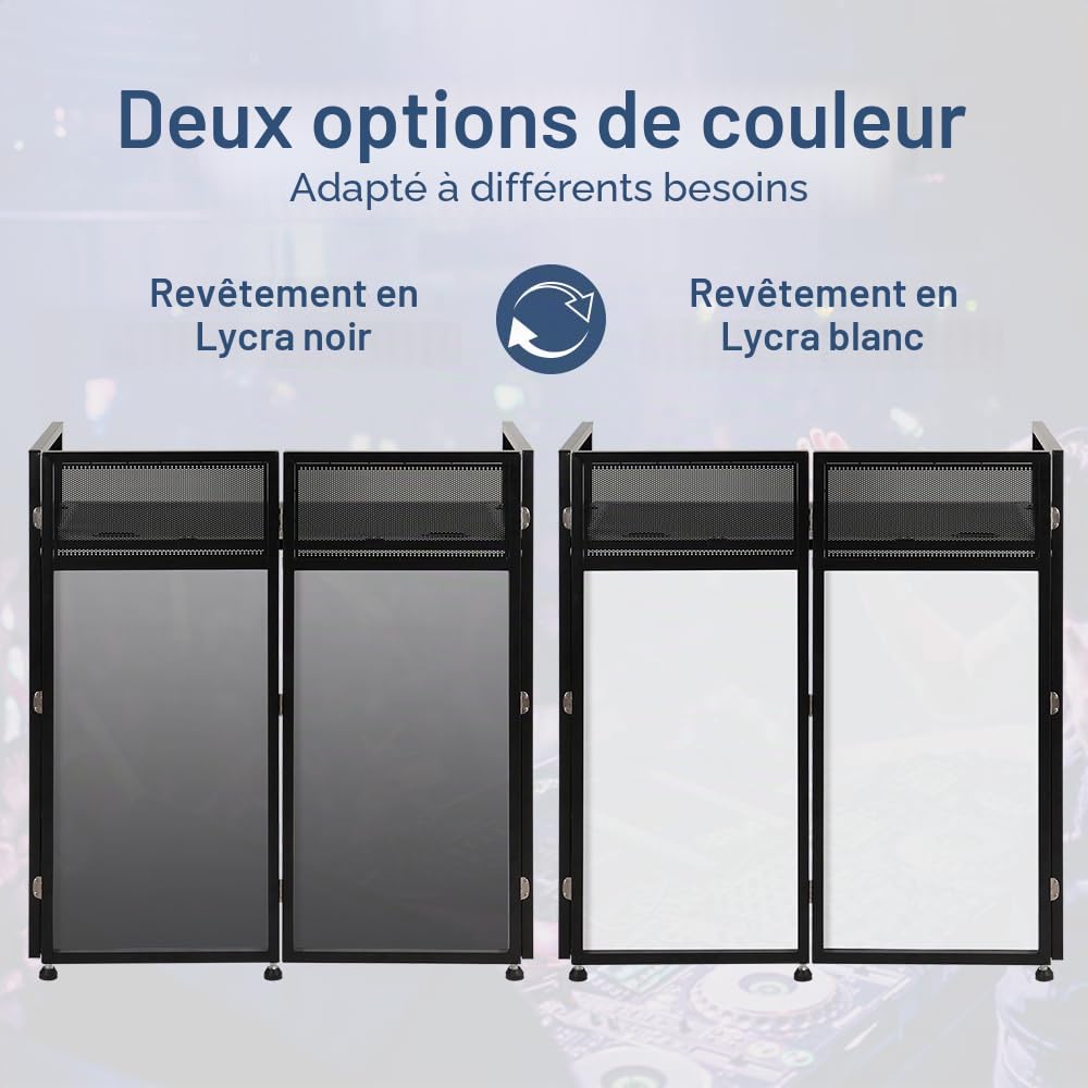SMONTER table de DJ pliable mobile et dépliable, console de DJ avec revêtement noir et blanc, support de DJ réglable en hauteur et cabine de DJ (105 cm L x 51 cm P x 117 cm H), équipement DJ pour les