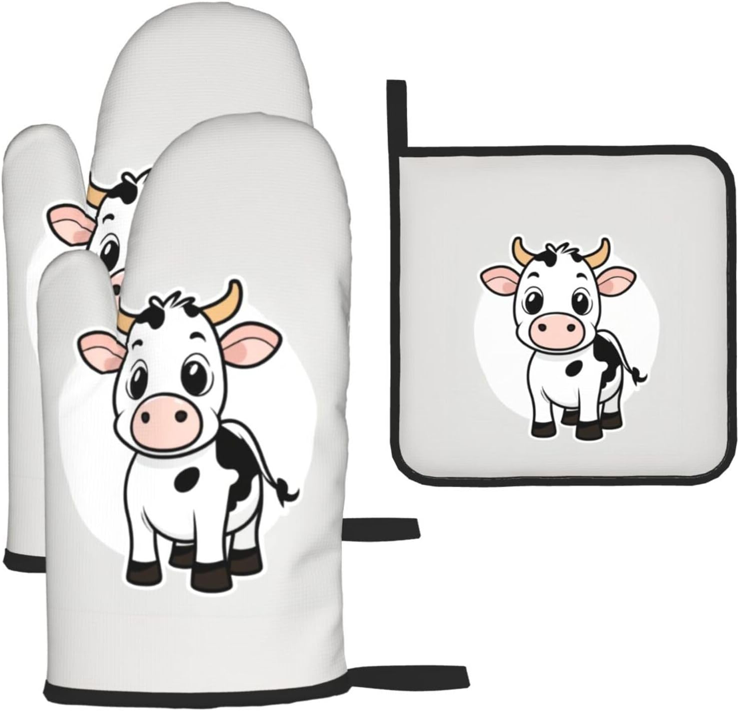 Cartoon Milk Cow Print Heat Resistant Microwave Gloves, Used for Baking, Cooking, and Fashion Kitchen Essentials