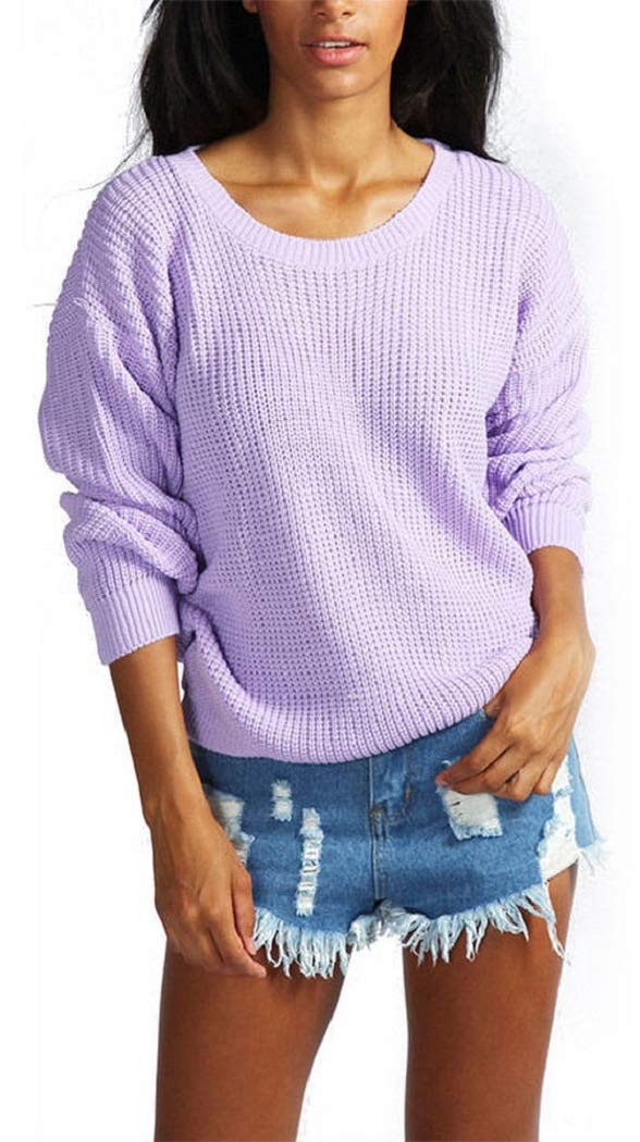 Crazy Girls Girls Lilac Crazy Womens Ladies Baggy Long Sleeve Knitted Plain Chunky Top Sweater Jumper S-Xl (Xl, )
