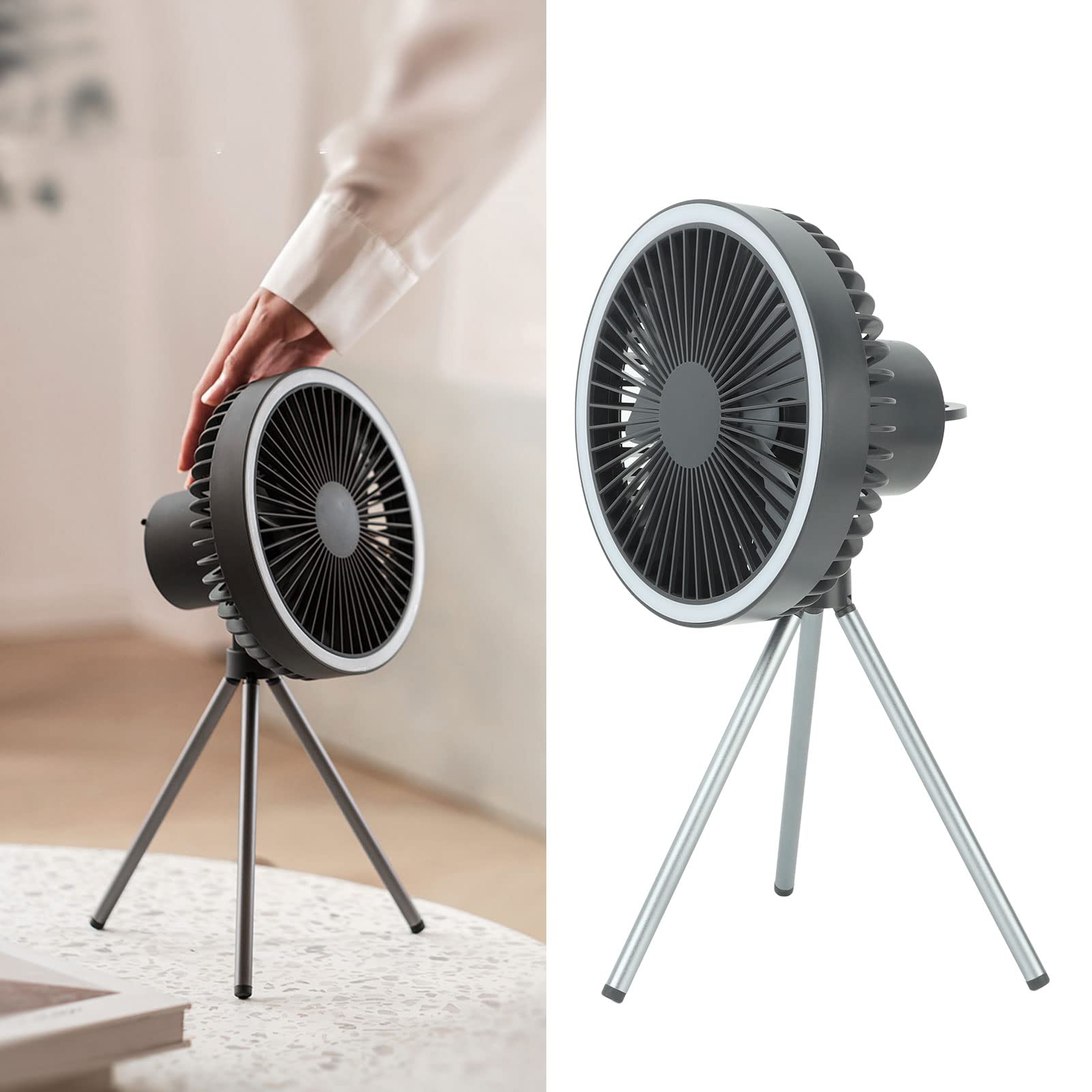 HEEPDD Ventilateur de Camping Portable, Matériau ABS, Ventilateur Rechargeable avec Batterie 10 000 MAh et Lumière LED pour Activités de Plein Air et Camping