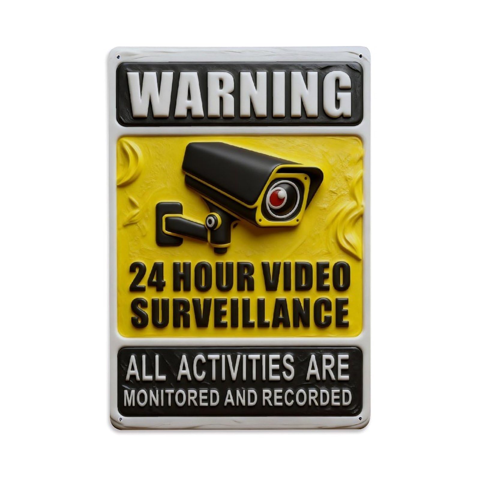 24 Hour Video Surveillance Vintage Metal Tin Sign Retro Wall Decor Poster, Ideal for Home Office Living Room Bar Man Cave, 8x12 Inch