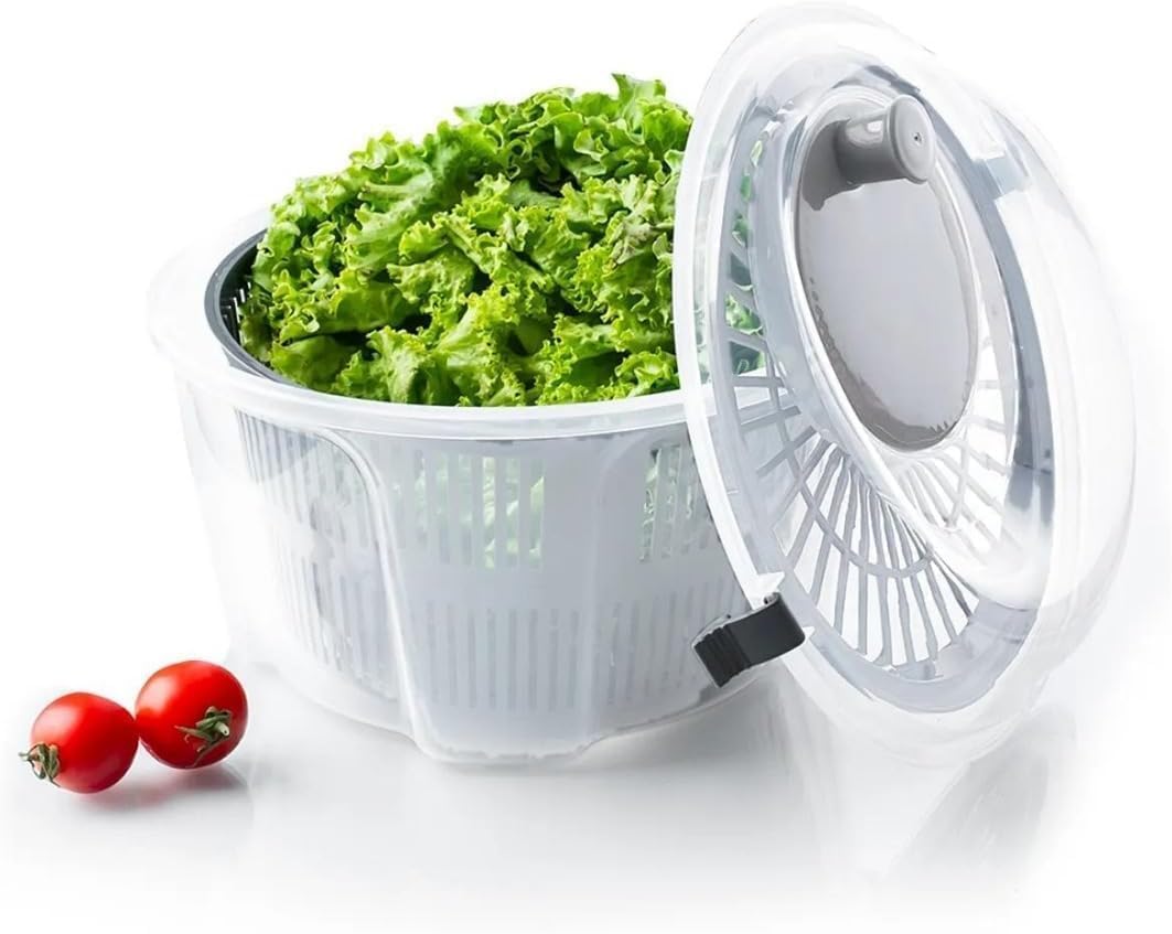 Geniş Hazneli Salata ve Sebze Kurutucu (4.4 Litre) - 360° Dönebilen Çevirmeli Süzgeçli ve Servis Kaseli Mutfak Gereci