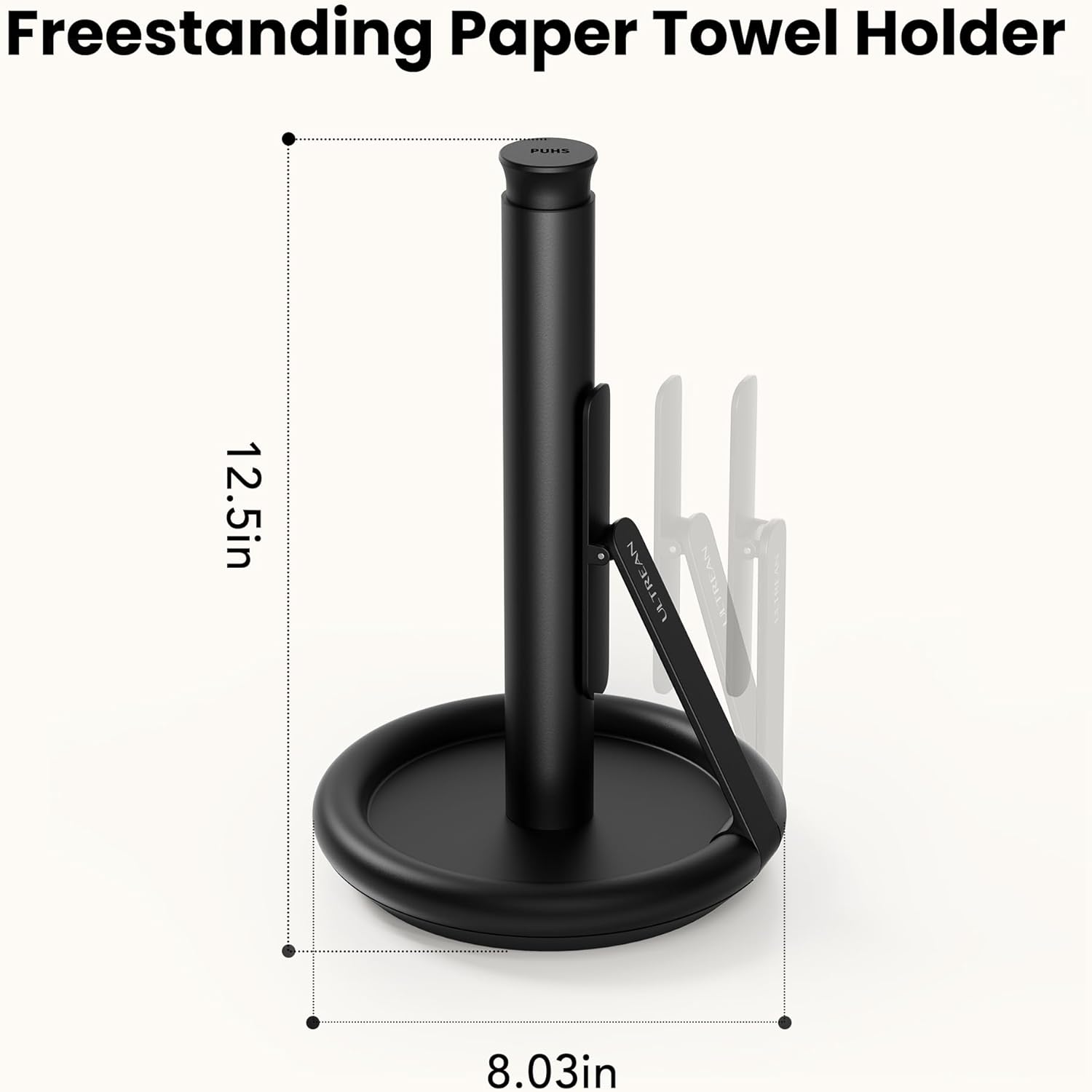 Ultrean Paper Towel Holder with Spray Bottle, Countertop Freestanding Paper Towel Dispenser with Spring-Loaded Tension Arm for One-Handed Tear, Weighted Base, Stainless Steel for Kitchen, Black