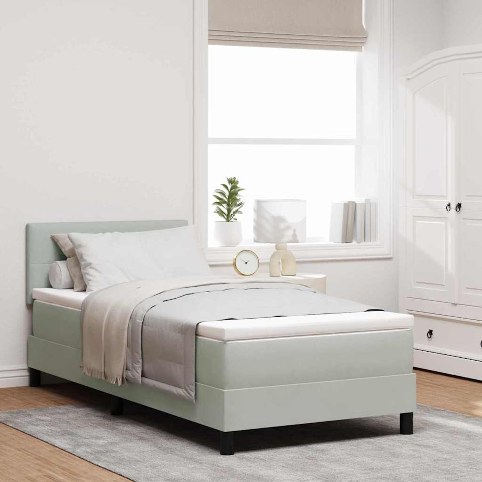 ATOMSTACK MAKER Cama con somier de 90 x 200 cm, color gris claro con cabecero ajustable y colchón de muelles ensacados – Moderna cama de terciopelo para dormitorio, lectura y relajación