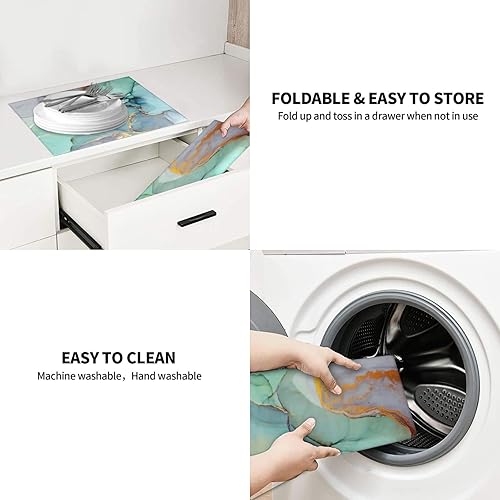 Vista 114 de Tapete de secado de platos de hojas florales verdes para encimera de cocina, 18 x 24 pulgadas, tapete absorbente reversible para platos Hoja floral