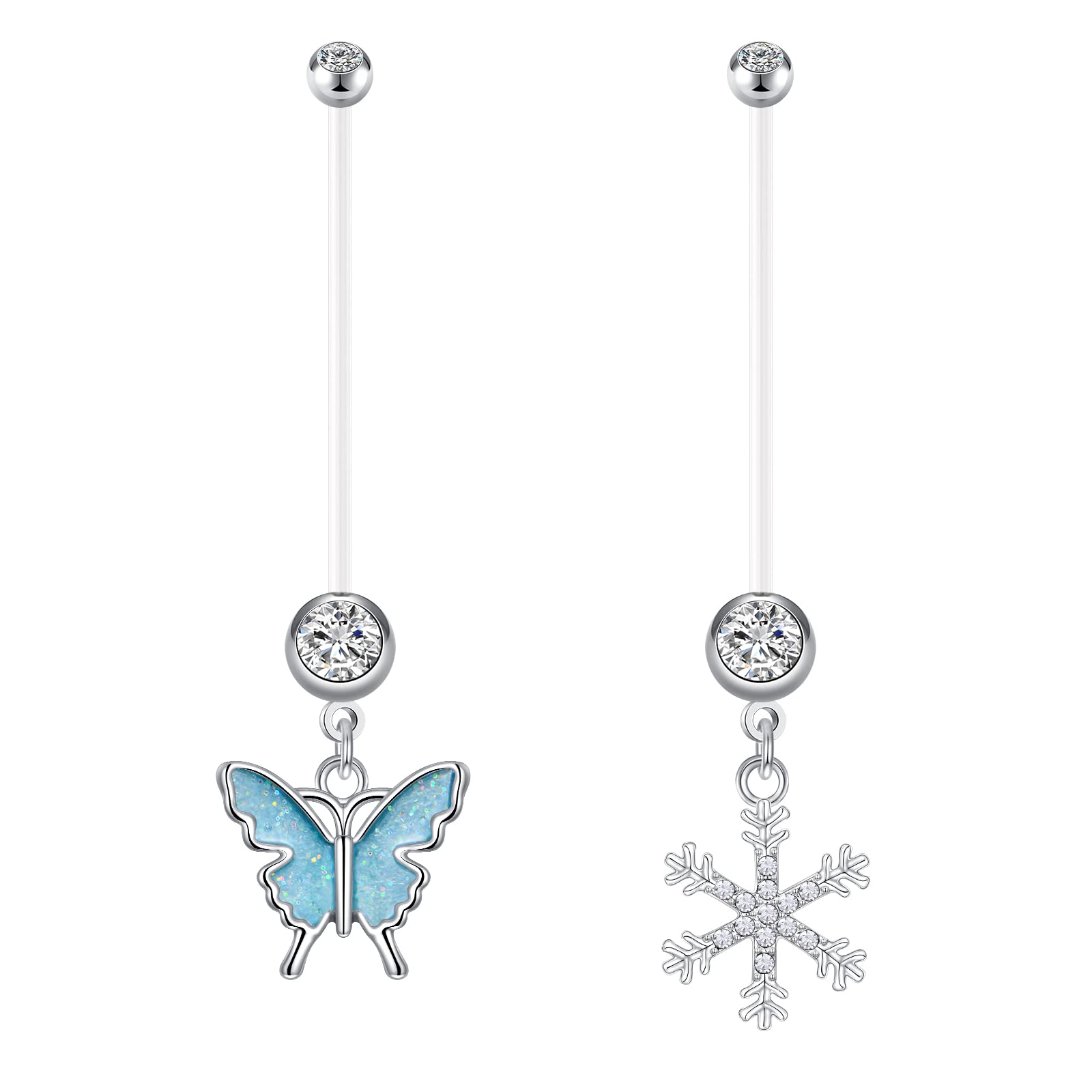 LAURITAMI2pcs Piercing Ombligo Embarazada Colgante Vientre Aros 14G 32mm Silicona Plastico Barra Mariposa Embarazo Ombligo Piercing