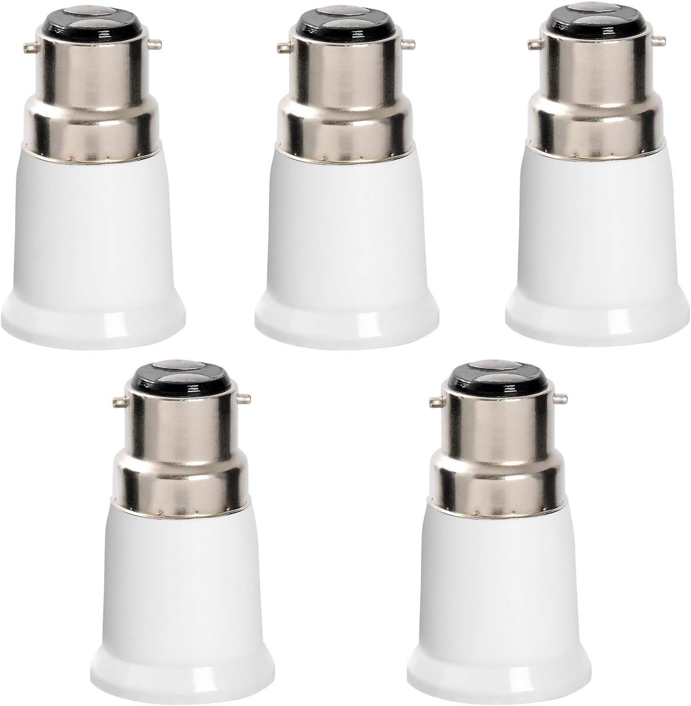 5-Pack B22 to E27 Converter Edison Screw LED Bulb Base Socket Converter Adaptor B22 Bayonet Fitting to E27 Edison Screw-in Socket Extender Holder Energy Saving Lamp