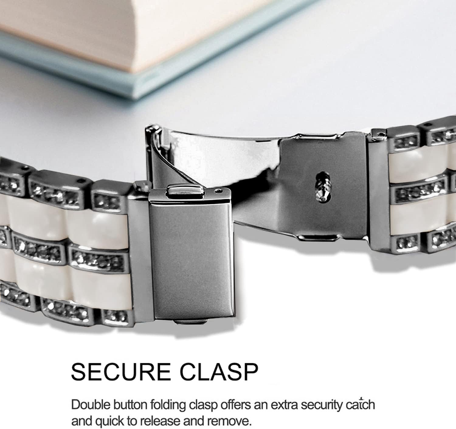 DEALELE Bands Compatible with iWatch 38mm 40mm 41mm, Bling Resin Rhinestone Diamond Metal Replacement Strap for Apple Watch Series 9/8 / 7/6 / 5/4 / 3 / SE Women Men (Black-white)