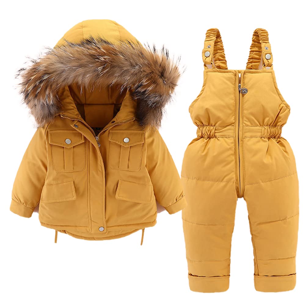 Zwyczaj gruby śnieg 2 sztuki dla dzieci kostium zimowy unisex stroje puchowe + śnieg Ski Bib jednokolorowy płaszcz wiatroszczelny dla dziewczynek i chłopców 3-7 lat