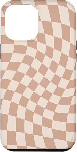iPhone 12 Pro Max Beige Crema Twisted Checered Swirl 60s 70s estuche estético marrón