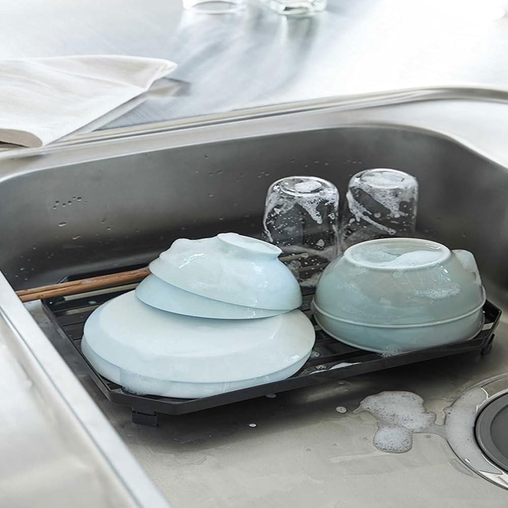 ステンレス水切りラック 1個 シンク上用 スリム設計 滑り止め 黒 一人暮らし キッチン食器乾燥収納用具