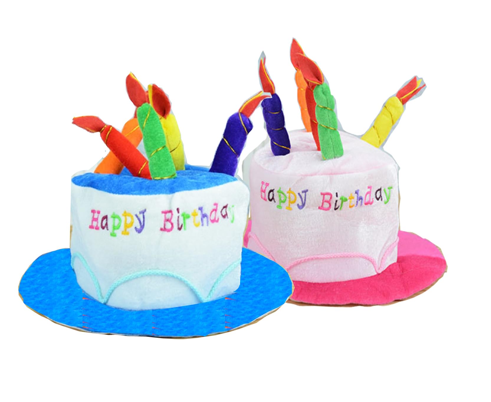 zmgmsmh Plush Happy Birthday Cake Hat (2Pcs, Blue & Pink) - Perfect as Party Favors, Costume Accessories